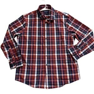 Mizzen+Main Leeward Trim Fit Plaid Performance Shirt Red Navy XXL Mens FF10